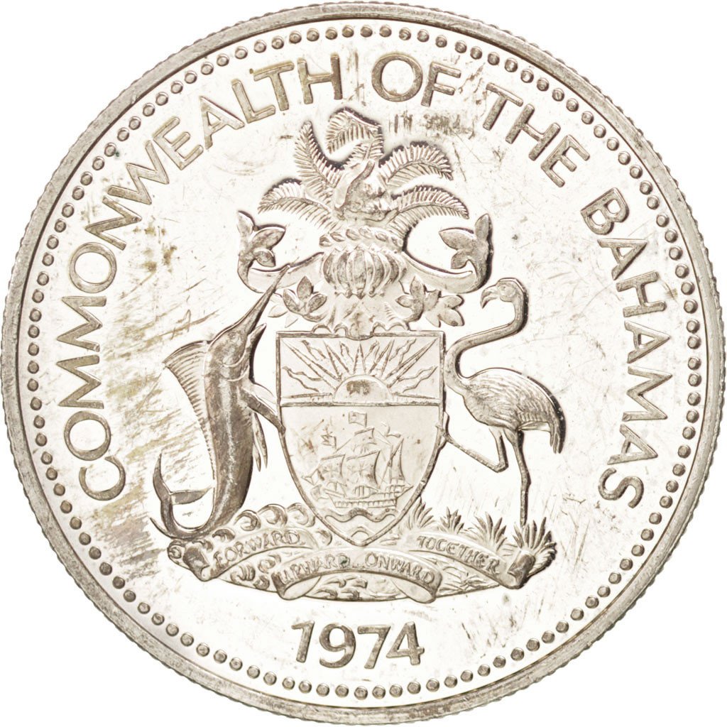 BAHAMAS, 50 Cents, 1974, Franklin Mint, KM #64a, MS(60-62), Silver, 29, 10.05