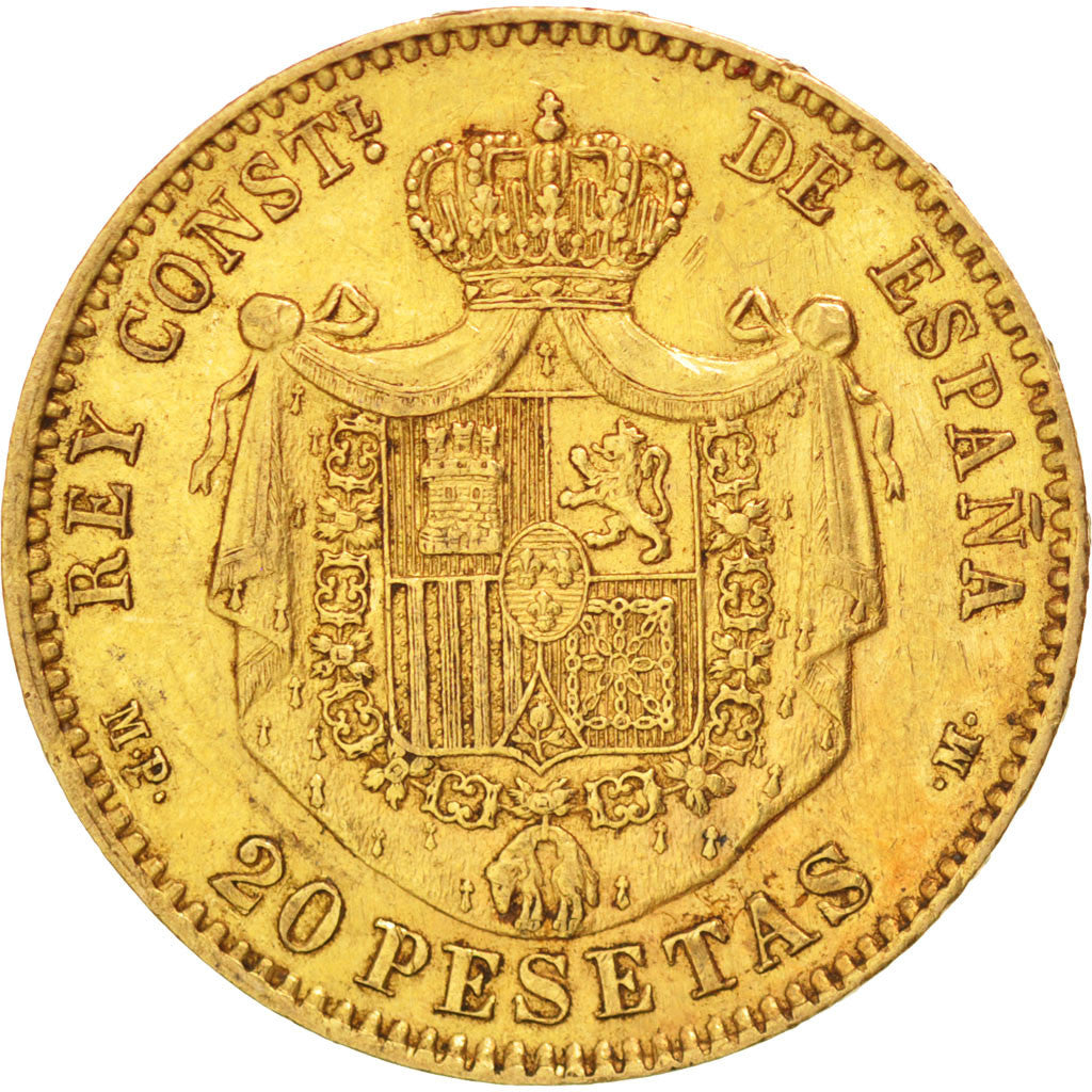 Moneta, Spagna, Alfonso XIII, 20 Pesetas, 1890, BB, Oro, KM:693