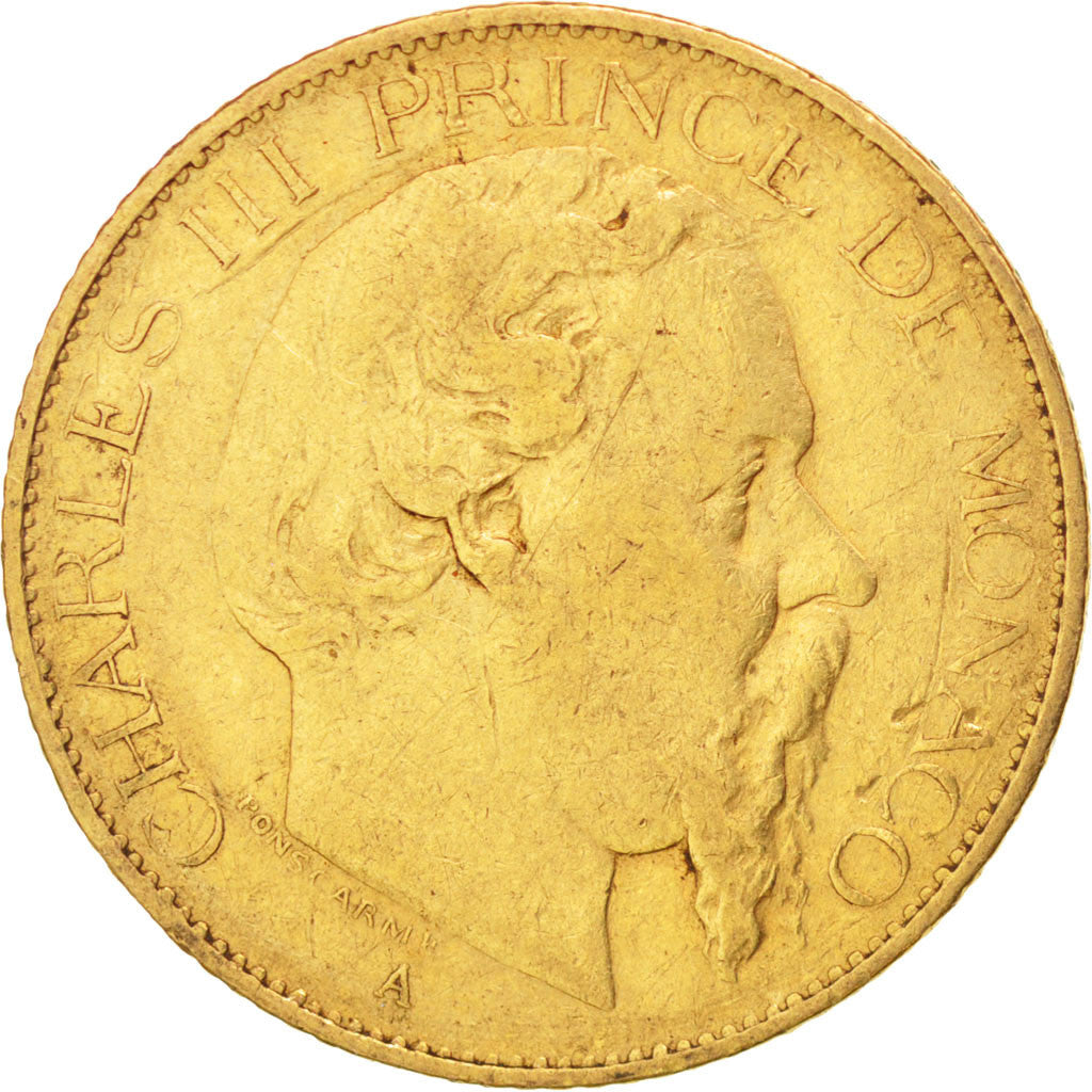 Monnaie, Monaco, Charles III, 20 Francs, Vingt, 1878, Paris, TB, Or, KM:98