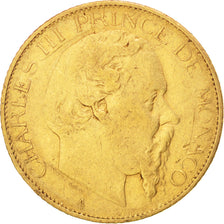 Monnaie, Monaco, Charles III, 20 Francs, Vingt, 1878, Paris, TB, Or, KM:98