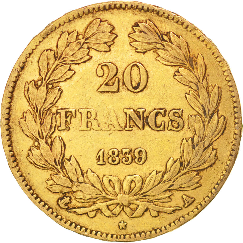 FRANCE, Louis-Philippe, 20 Francs, 1839, Paris, KM #750.1, EF(40-45), Gold,...