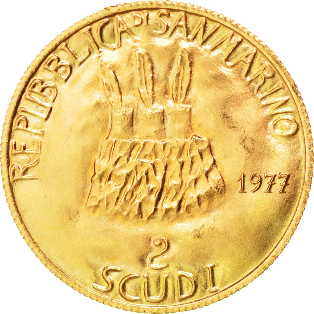 Moneda, San Marino, 2 Scudi, 1977, SC+, Oro, KM:74