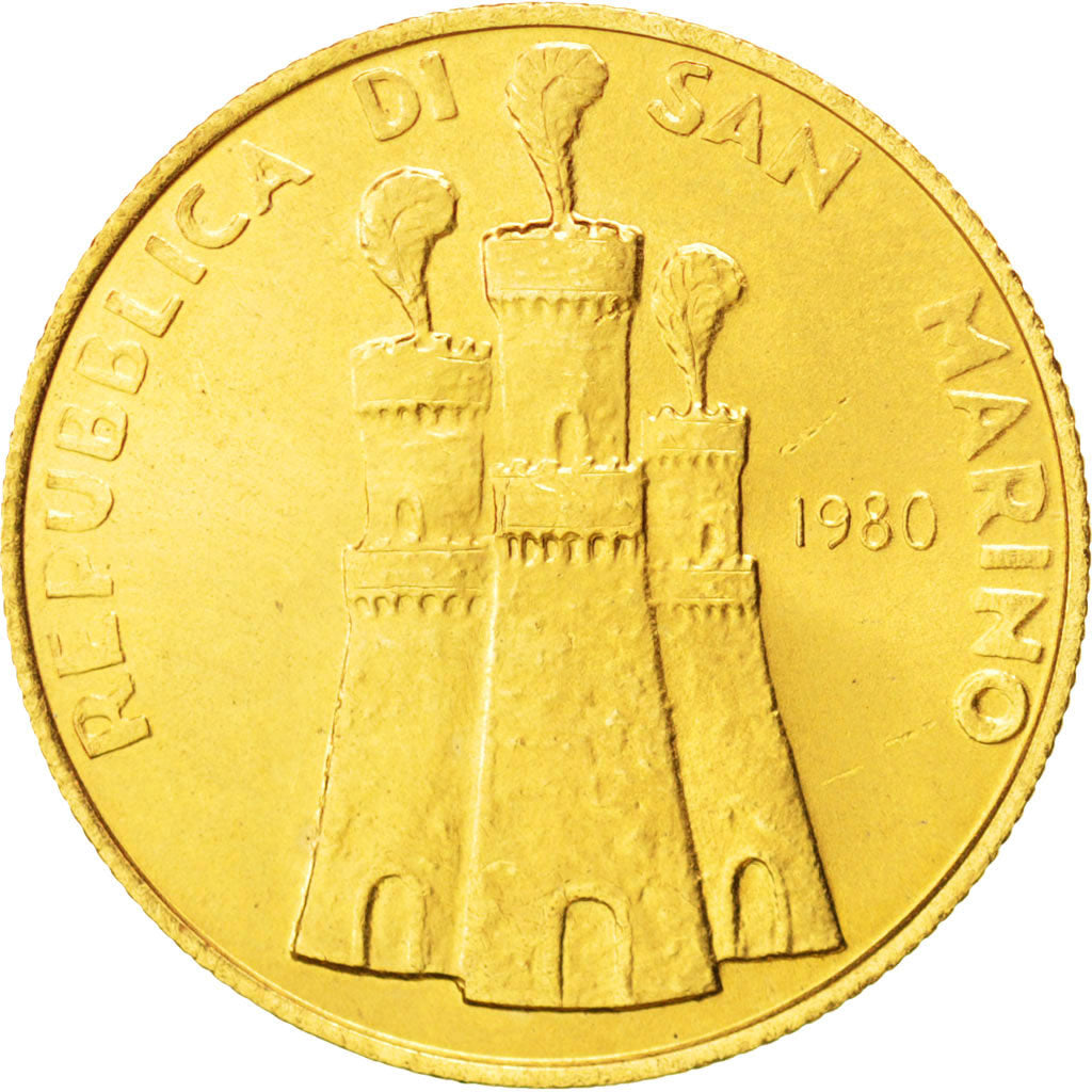 Coin, San Marino, 2 Scudi, 1980, MS(64), Gold, KM:114