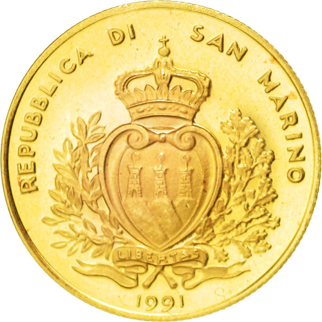SAN MARINO, 2 Scudi, 1991, KM #274, MS(63), Gold, 6.47