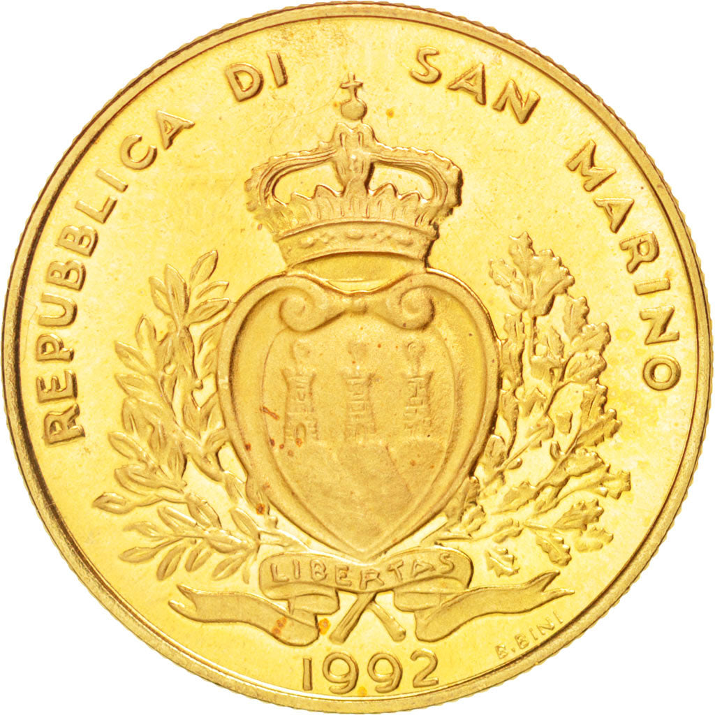 Coin, San Marino, 2 Scudi, 1992, MS(63), Gold, KM:289