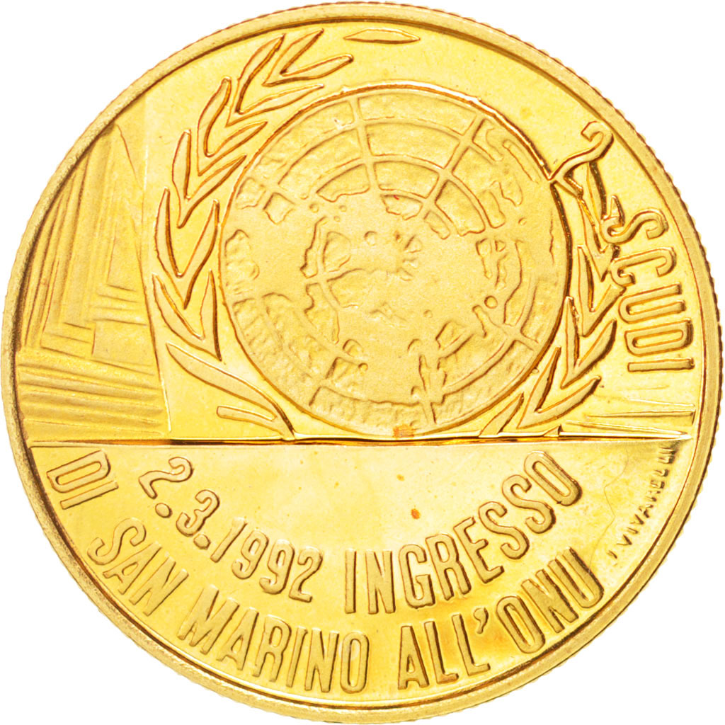 Coin, San Marino, 2 Scudi, 1992, MS(63), Gold, KM:289