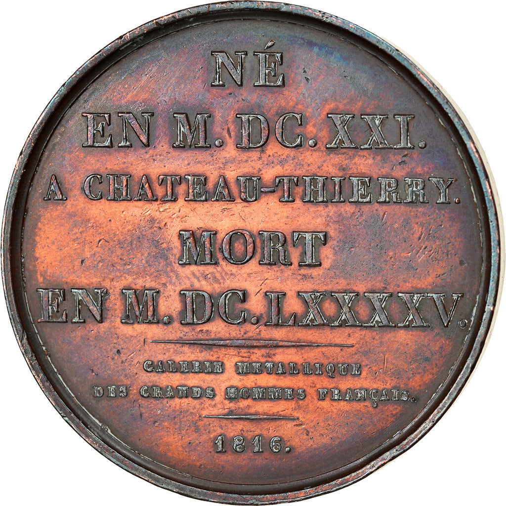France, Medal, Jean de la Fontaine, Arts & Culture, 1816, AU(50-53), Copper
