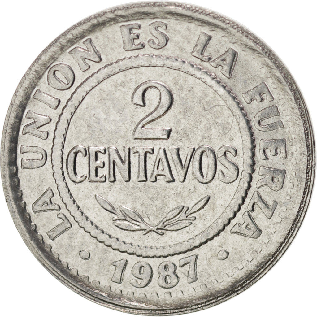 Bolivia, 2 Centavos, 1987, SPL-, Acciaio inossidabile, KM:200