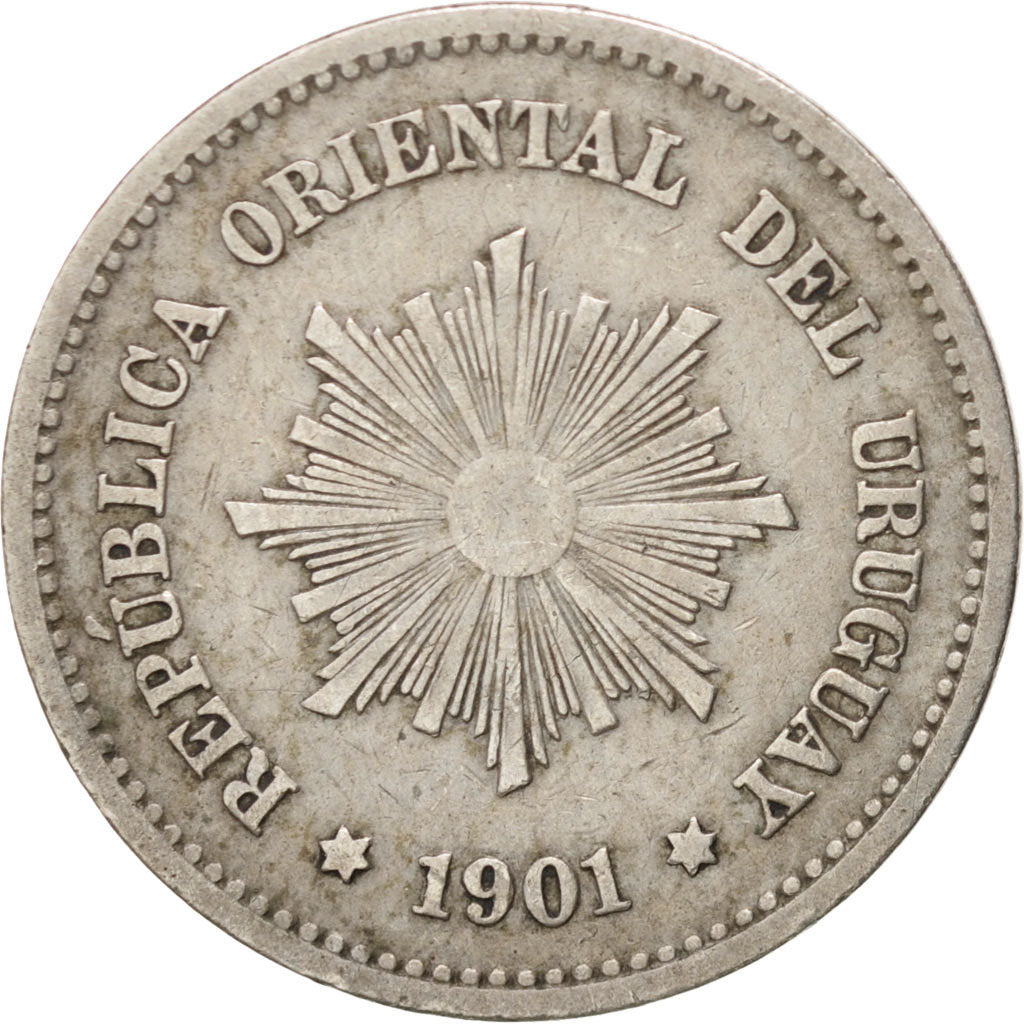 URUGUAY, 5 Centesimos, 1901, Uruguay Mint, KM #21, EF(40-45), Copper-Nickel,...