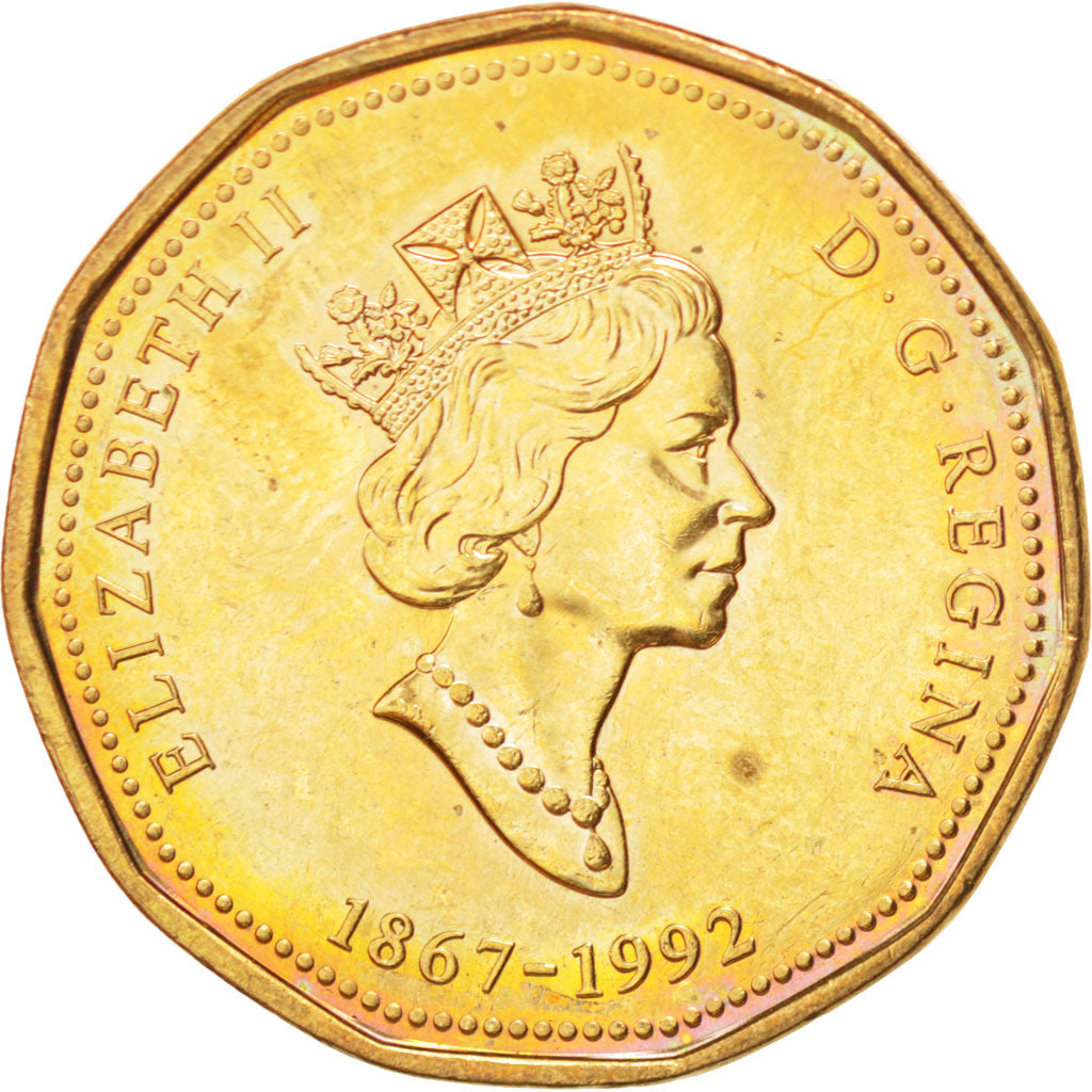 CANADA, Dollar, 1992, Royal Canadian Mint, KM #218, MS(63), Aureate, 26, 7.00