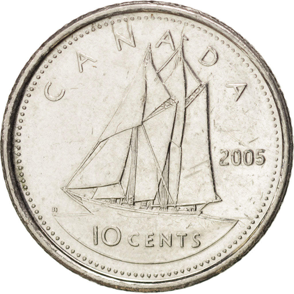CANADA, 10 Cents, 2005, Royal Canadian Mint, KM #492, AU(55-58), Nickel Plated..