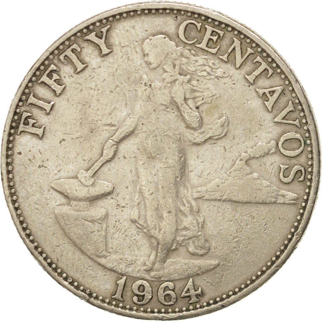 PHILIPPINES, 50 Centavos, 1964, KM #190, VF(30-35), Copper-Nickel-Zinc, 30.3,...