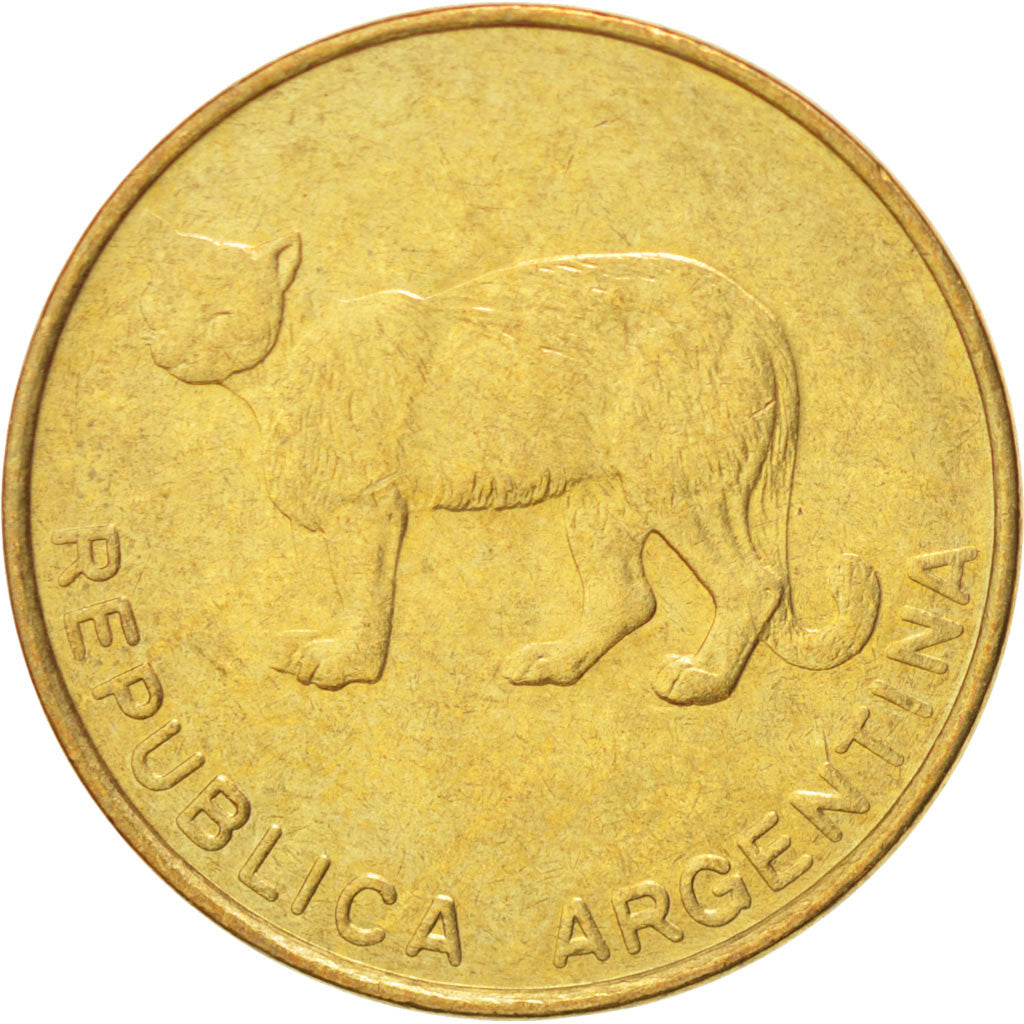 ARGENTINA, 5 Centavos, 1988, KM #97.2, AU(55-58), Brass, 23, 4.08