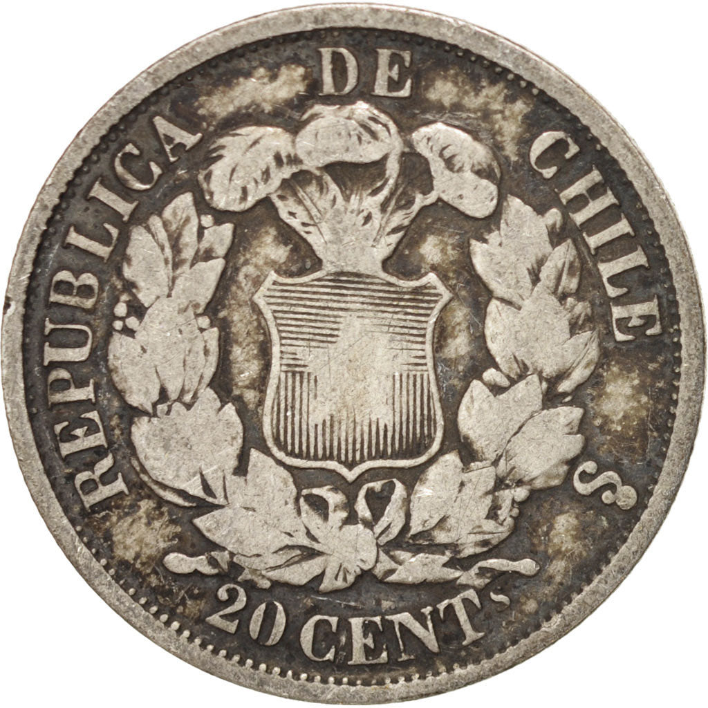 Cile, 20 Centavos, 1866, MB, Argento, KM:135