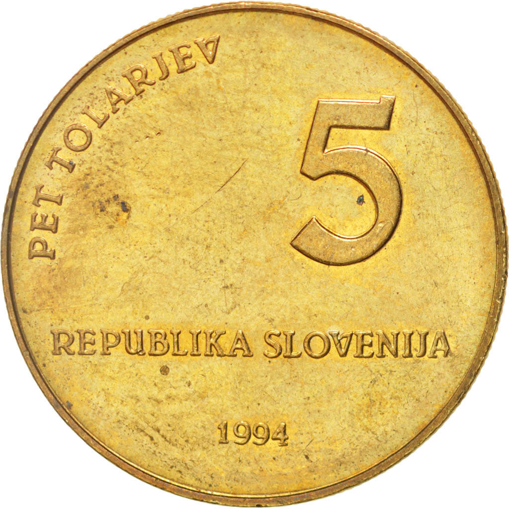Coin, Slovenia, 5 Tolarjev, 1994, AU(55-58), Nickel-brass, KM:16