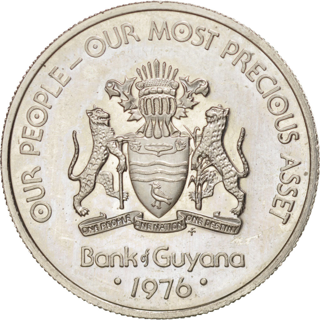 GUYANA, 25 Cents, 1976, Franklin Mint, KM #40, AU(55-58), Copper-Nickel, 21.5,..
