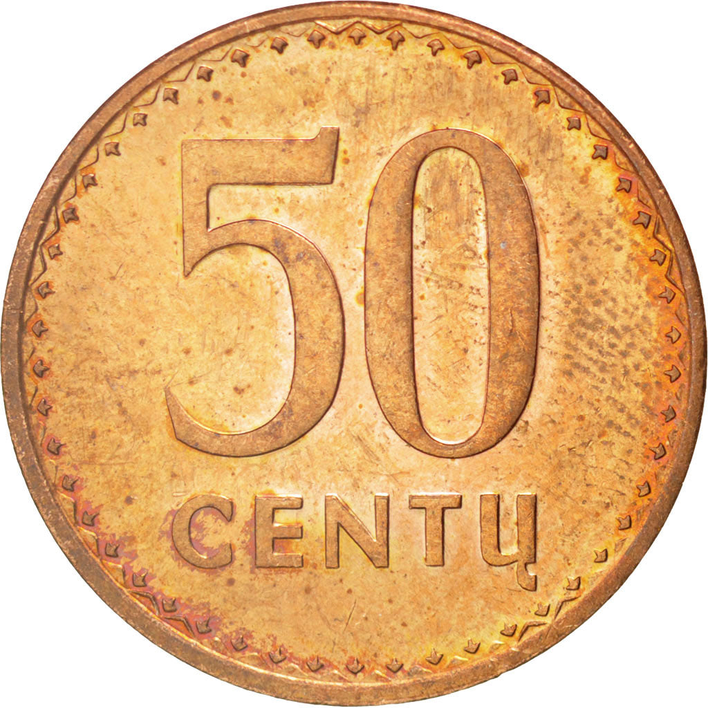 LITHUANIA, 50 Centu, 1991, KM #90, AU(55-58), Bronze, 21, 3.00
