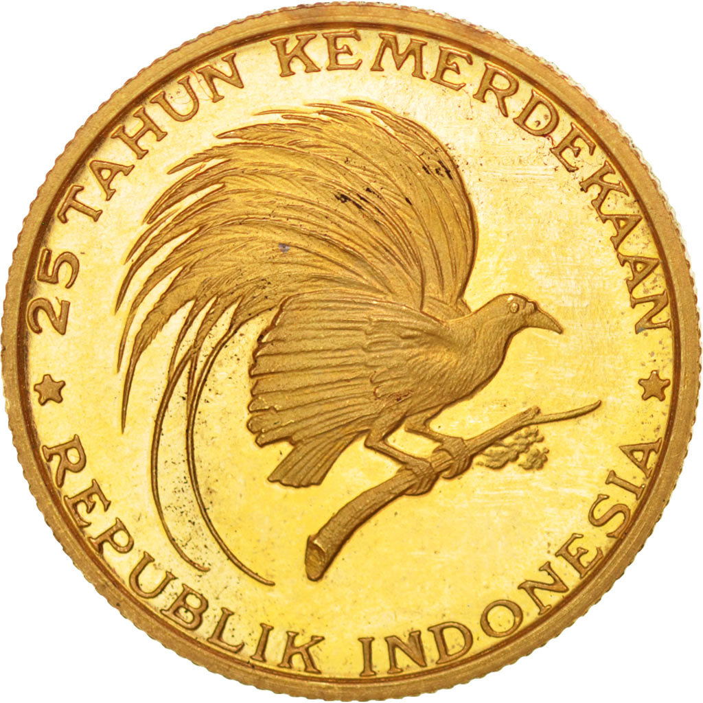 INDONESIA, 2000 Rupiah, 1970, KM #28, AU(55-58), Gold, 4.87