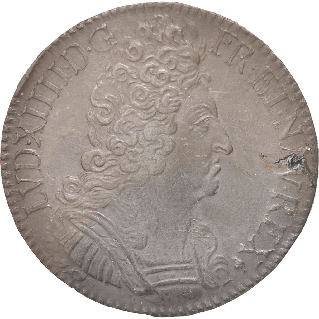 Moneta, Francja, Louis XIV, Écu aux 3 couronnes, Ecu, 1709, Reims, AU(50-53)