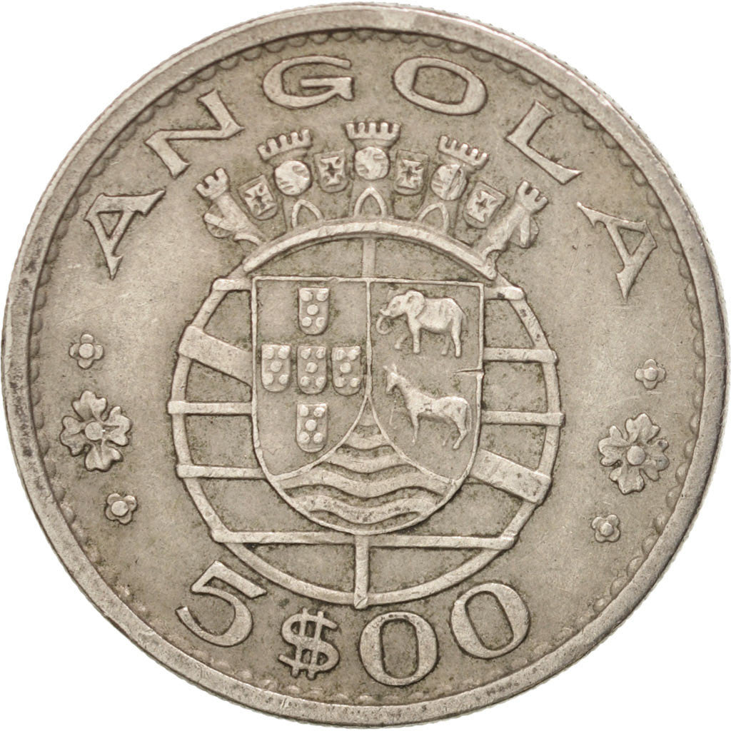 ANGOLA, 5 Escudos, 1972, KM #81, EF(40-45), Copper-Nickel, 6.96