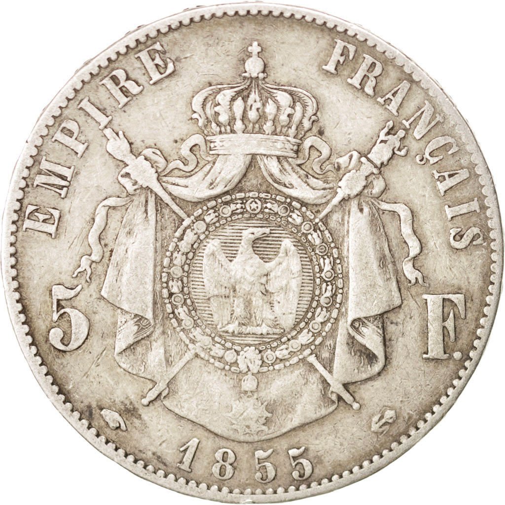 FRANCE, Napoléon III, 5 Francs, 1855, Paris, KM #782.1, VF(30-35), Silver, G...