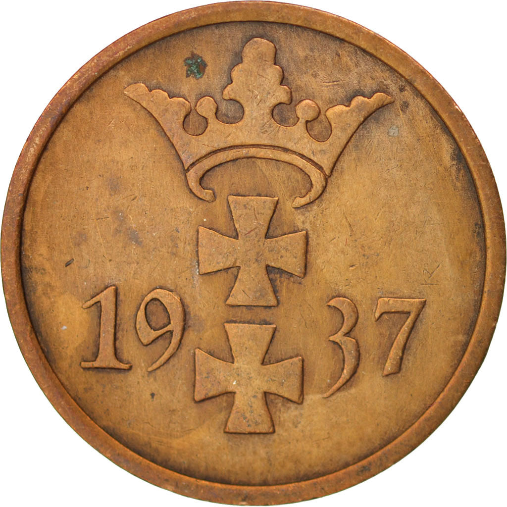 DANZIG, Pfennig, 1937, KM #140, EF(40-45), Bronze, 17.03, 1.64