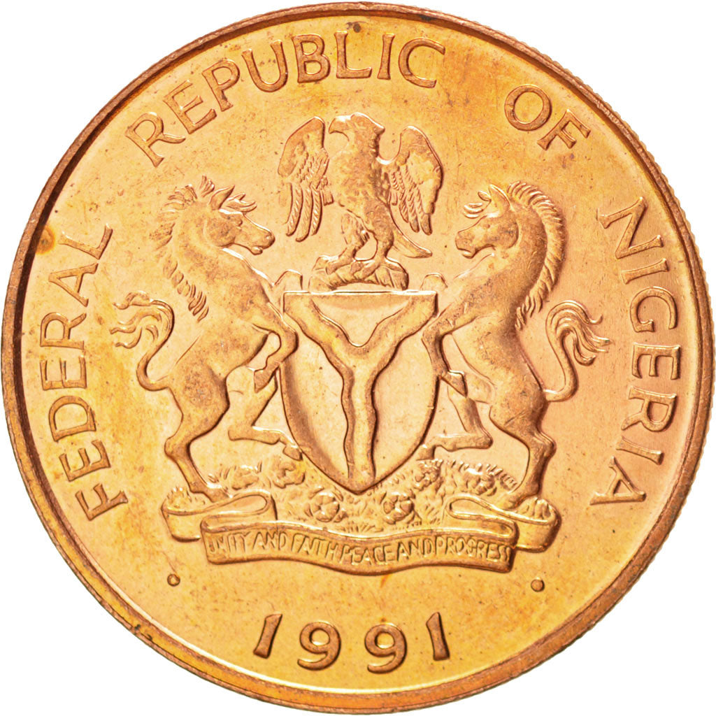Nigeria, Elizabeth II, 25 Kobo, 1991, SPL, Acciaio placcato rame, KM:11a