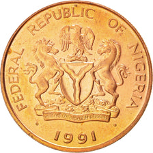 Nigeria, Elizabeth II, 25 Kobo, 1991, SPL, Acciaio placcato rame, KM:11a