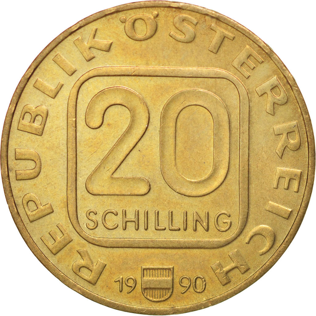 AUSTRIA, 20 Schilling, 1990, KM #2993.1, MS(63), Copper-Aluminum-Nickel, 27.7,..