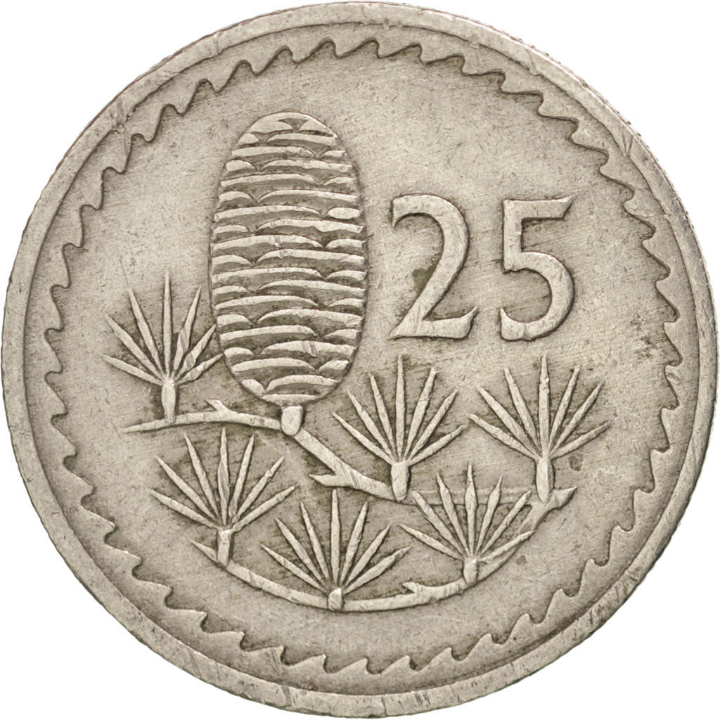 CYPRUS, 25 Mils, 1963, KM #40, EF(40-45), Copper-Nickel, 19.41, 2.77