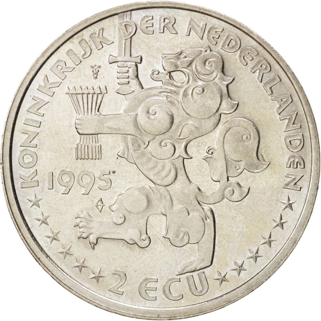 Coin, Netherlands, Beatrix, 2 ECU, 1995, MS(63), Copper-nickel, KM:94