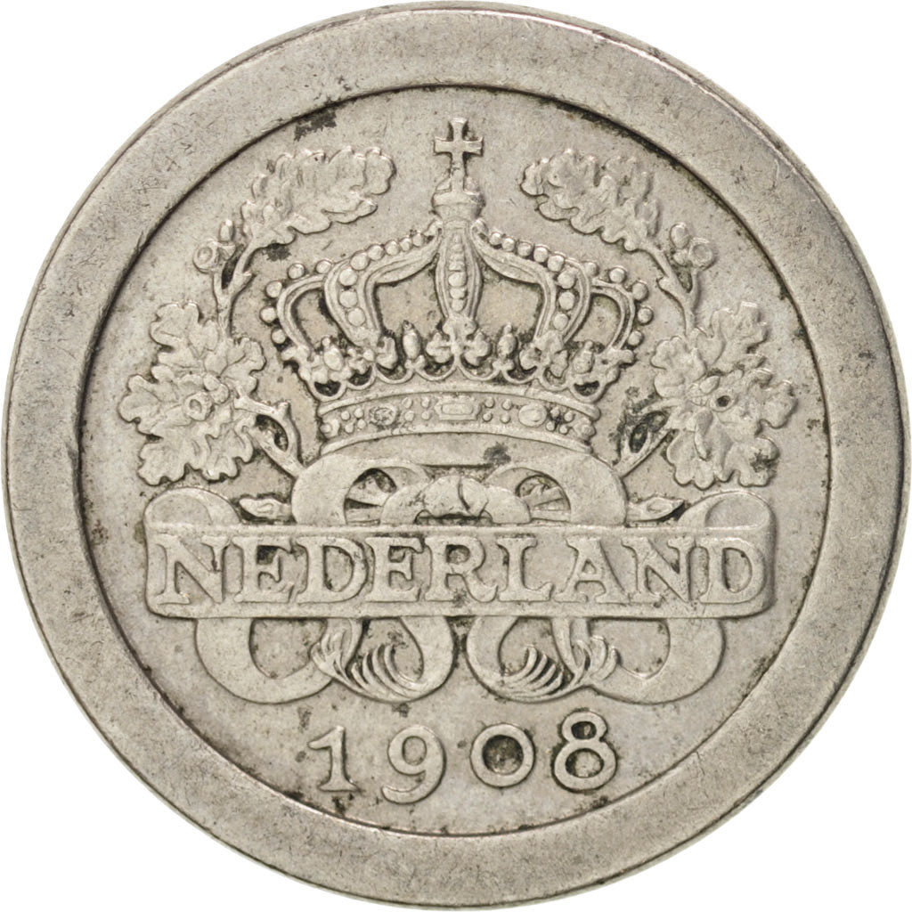 NETHERLANDS, 5 Cents, 1908, KM #137, EF(40-45), Copper-Nickel, 12, 4.55