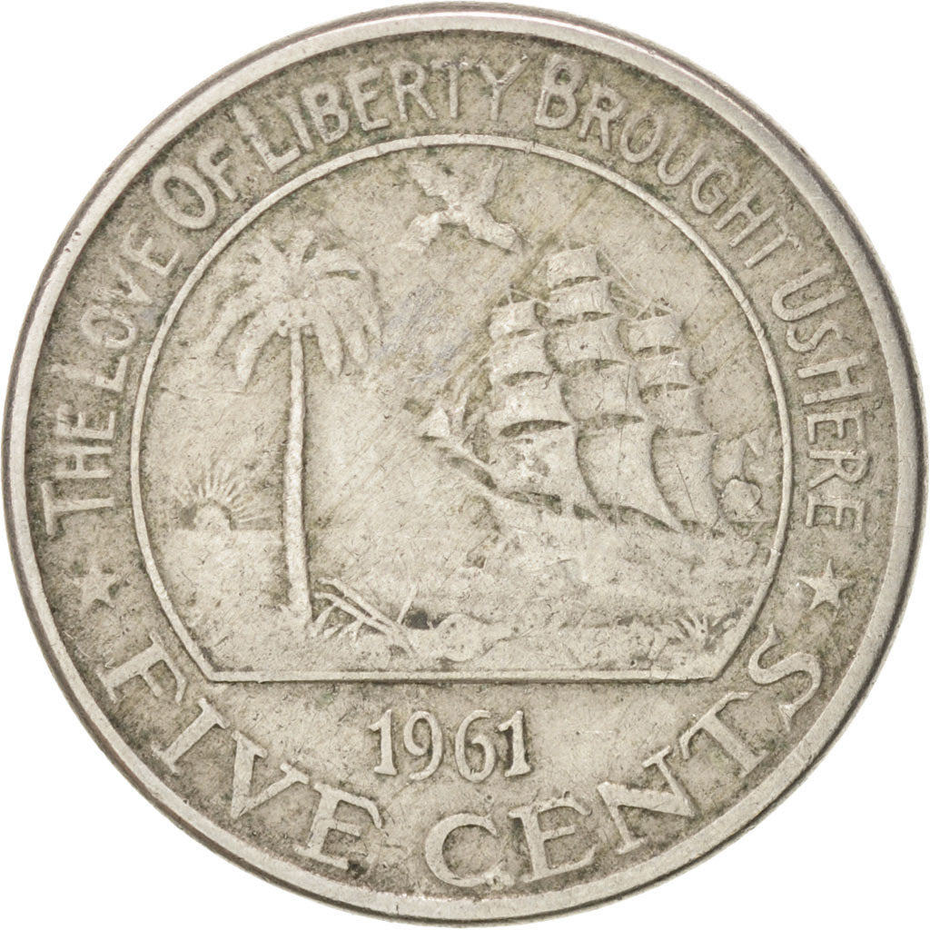 LIBERIA, 5 Cents, 1961, KM #14, EF(40-45), Copper-Nickel, 20, 4.11