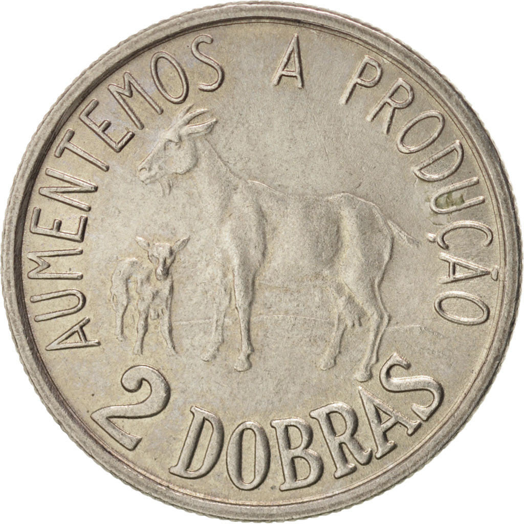 SAINT THOMAS & PRINCE ISLAND, 2 Dobras, 1977, KM #27, MS(63), Copper-Nickel,...