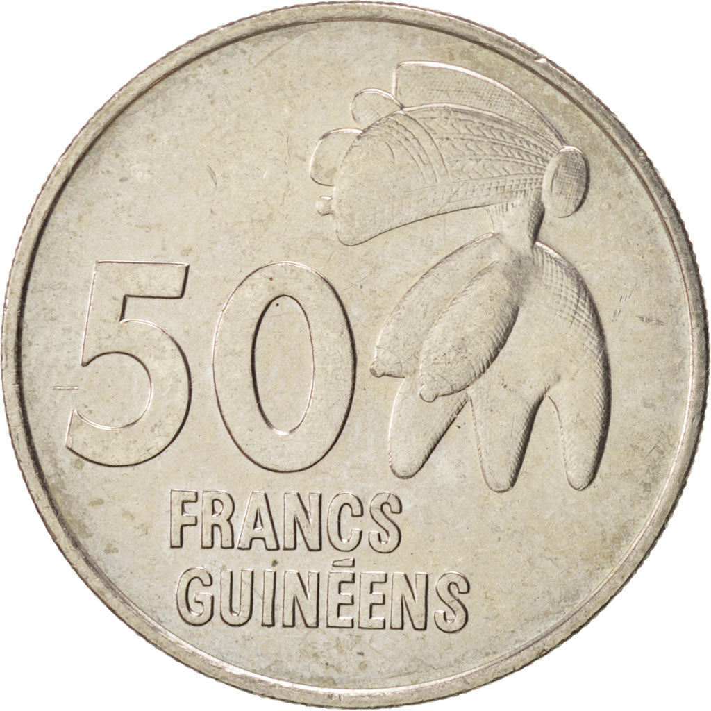 GUINEA, 50 Francs, 1994, KM #63, MS(63), Copper-Nickel, 7.03