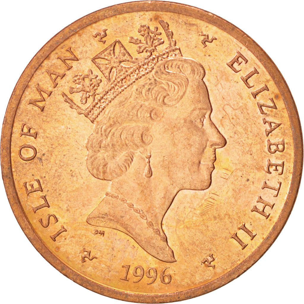ISLE OF MAN, 2 Pence, 1996, Pobjoy Mint, KM #589, AU(55-58), Copper Plated...