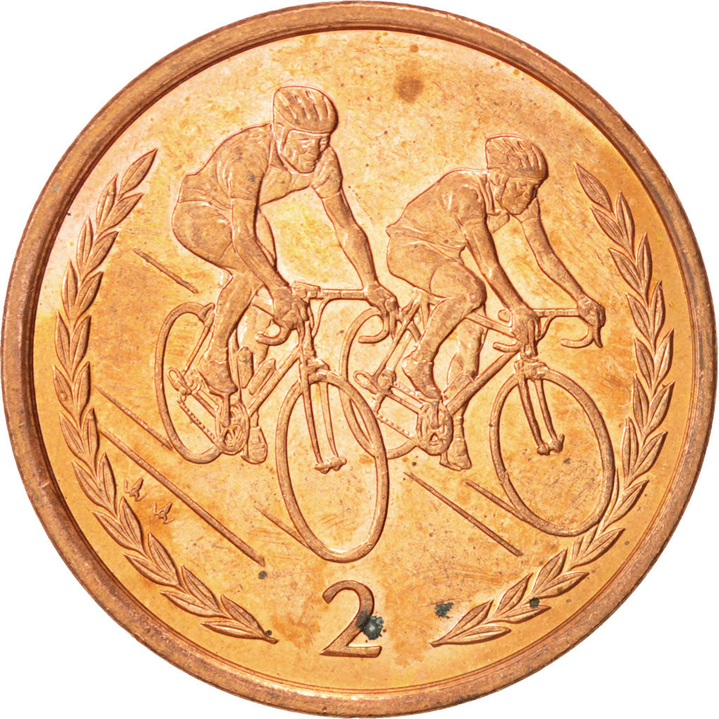 ISLE OF MAN, 2 Pence, 1996, Pobjoy Mint, KM #589, AU(55-58), Copper Plated...