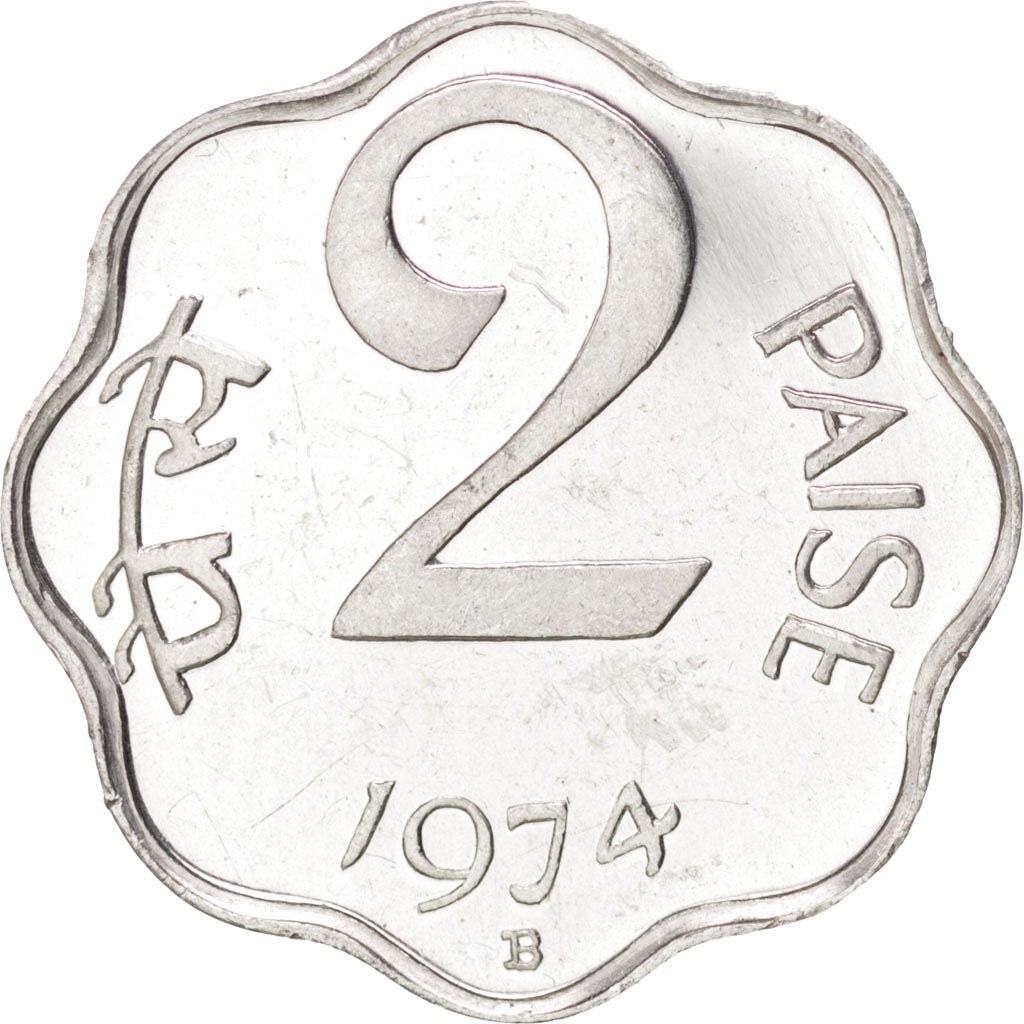 Coin, INDIA-REPUBLIC, 2 Paise, 1974, MS(60-62), Aluminum, KM:13.6