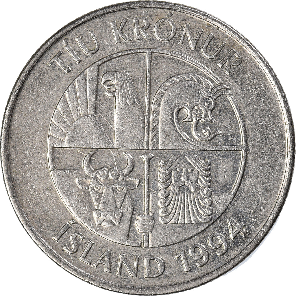 Munten, IJsland, 10 Kronur, 1994