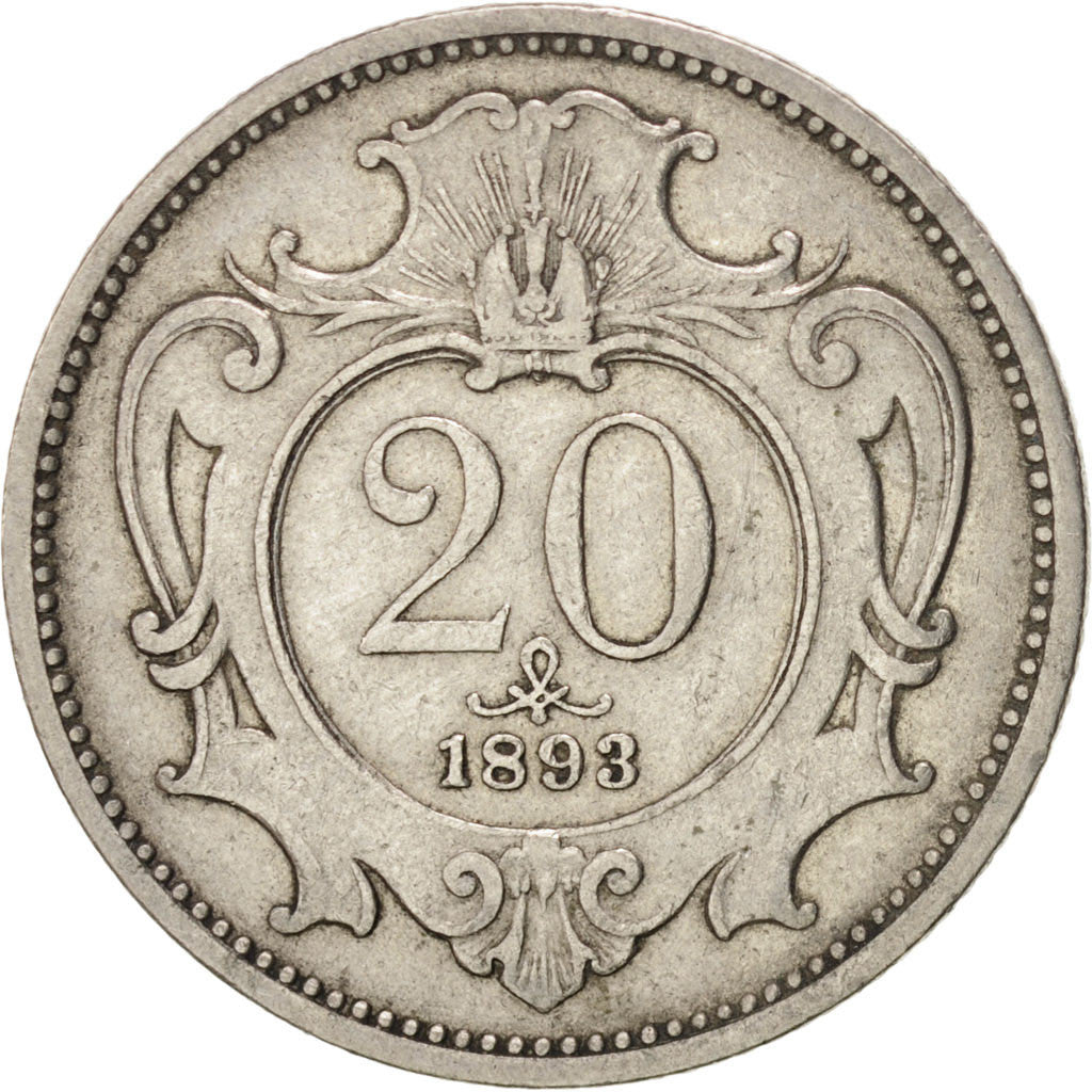 AUSTRIA, 20 Heller, 1893, KM #2803, EF(40-45), Nickel, 21, 3.98