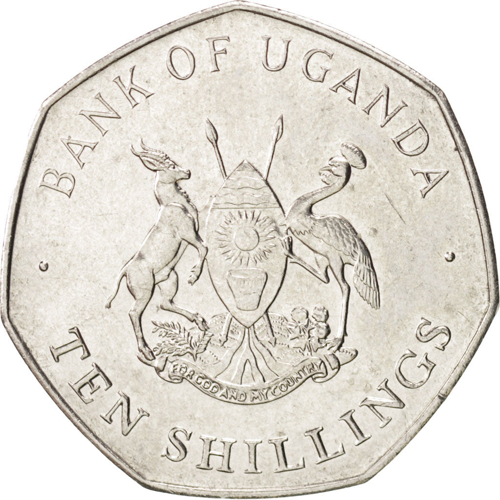 Coin, Uganda, 10 Shillings, 1987, MS(63), Nickel plated steel, KM:30