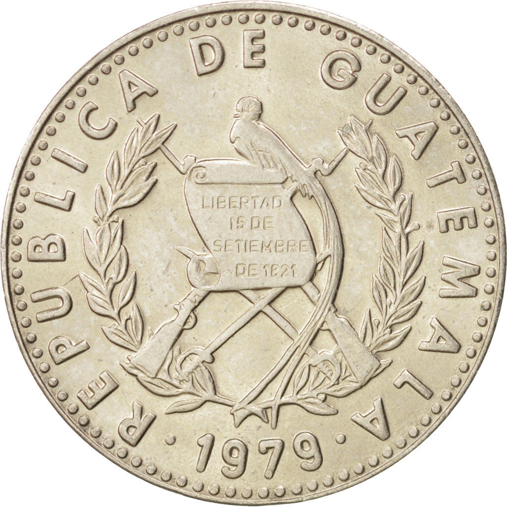 GUATEMALA, 25 Centavos, 1979, KM #278.1, MS(63), Copper-Nickel, 27, 7.99