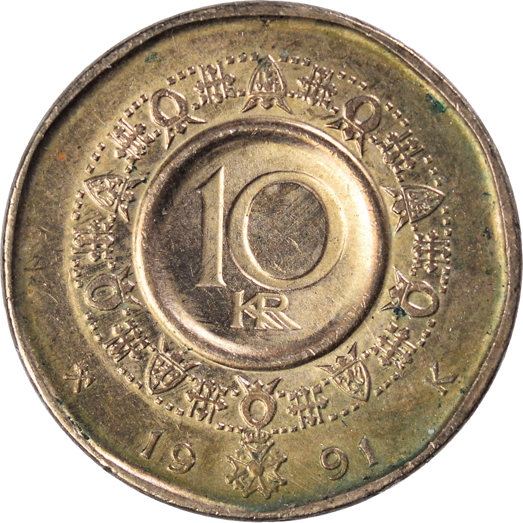Moneta, Norvegia, 10 Kroner, 1991