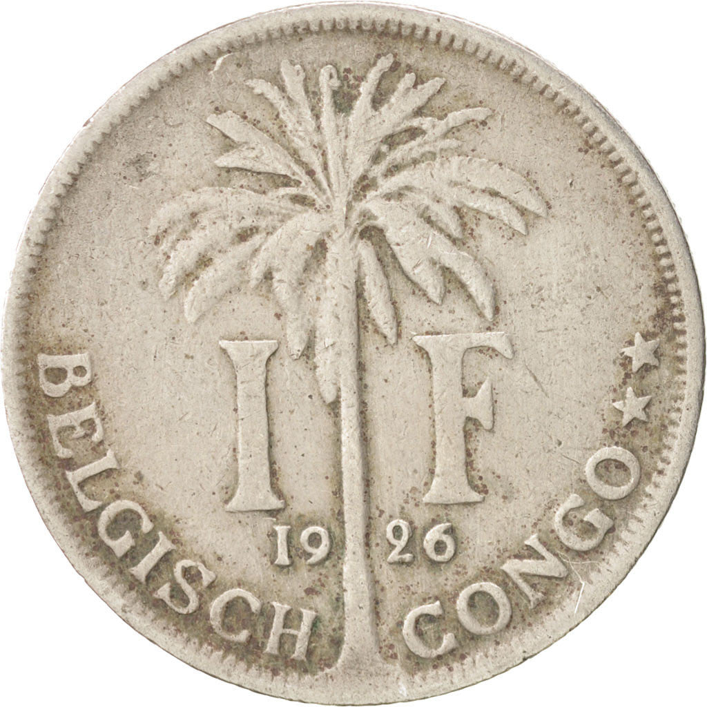 BELGIAN CONGO, Franc, 1926, KM #21, VF(20-25), Copper-Nickel, 28.9, 10.11