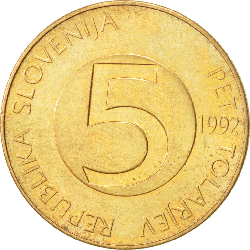 SLOVENIA, 5 Tolarjev, 1992, KM #6, MS(63), Nickel-Brass, 26, 6.39