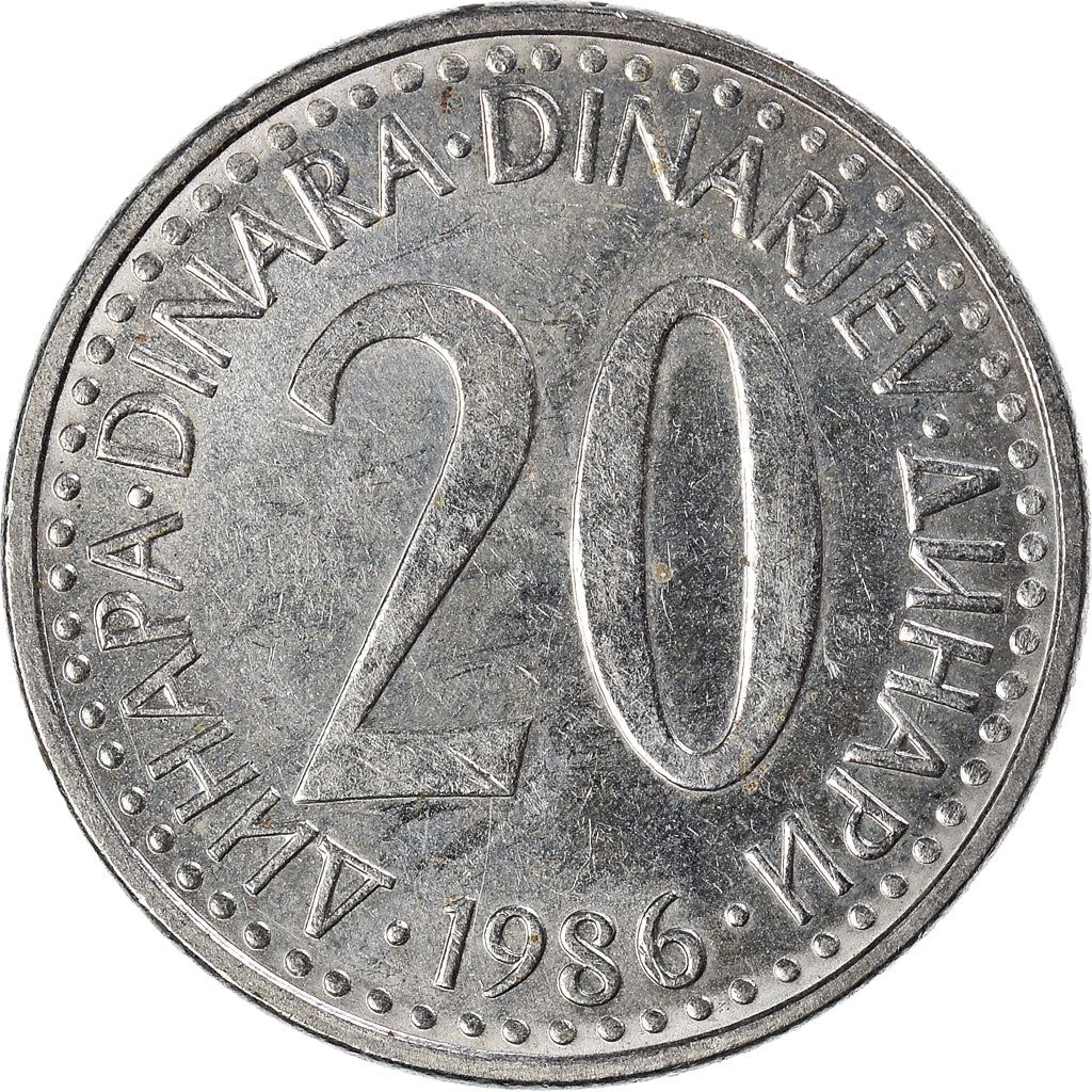 Moneda, Yugoslavia, 20 Dinara, 1986