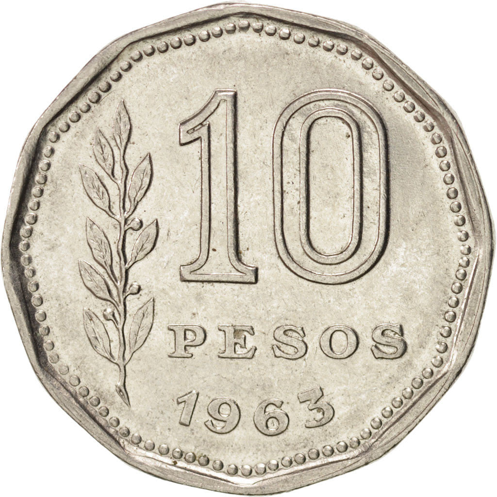 Coin, Argentina, 10 Pesos, 1963, AU(55-58), Nickel Clad Steel, KM:60