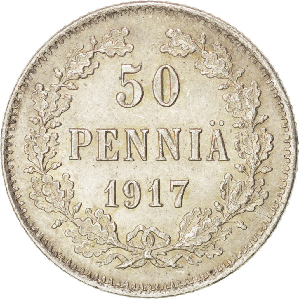 FINLAND, 50 Pennia, 1917, KM #20, MS(63), Silver, 18.6, 2.46