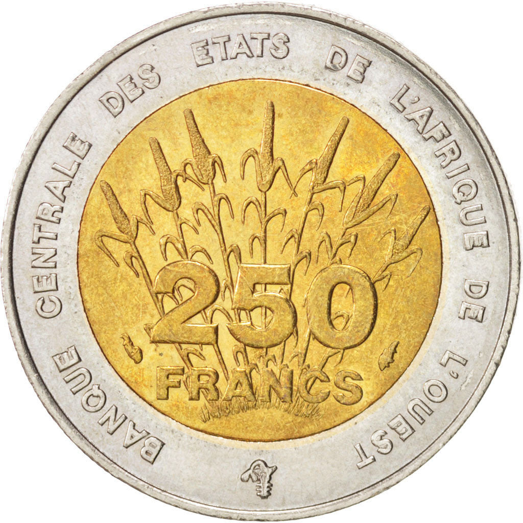 WEST AFRICAN STATES, 250 Francs, 1993, KM #13, MS(60-62), Bi-Metallic, 7.92