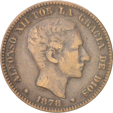 Moneda, España, Alfonso XII, 10 Centimos, 1878, BC+, Bronce, KM:675